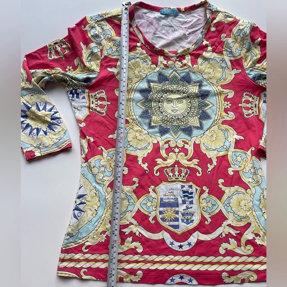 j . McLaughlin Baroque Sun Motif Bodycon Top Size Small - Picture 5 of 8